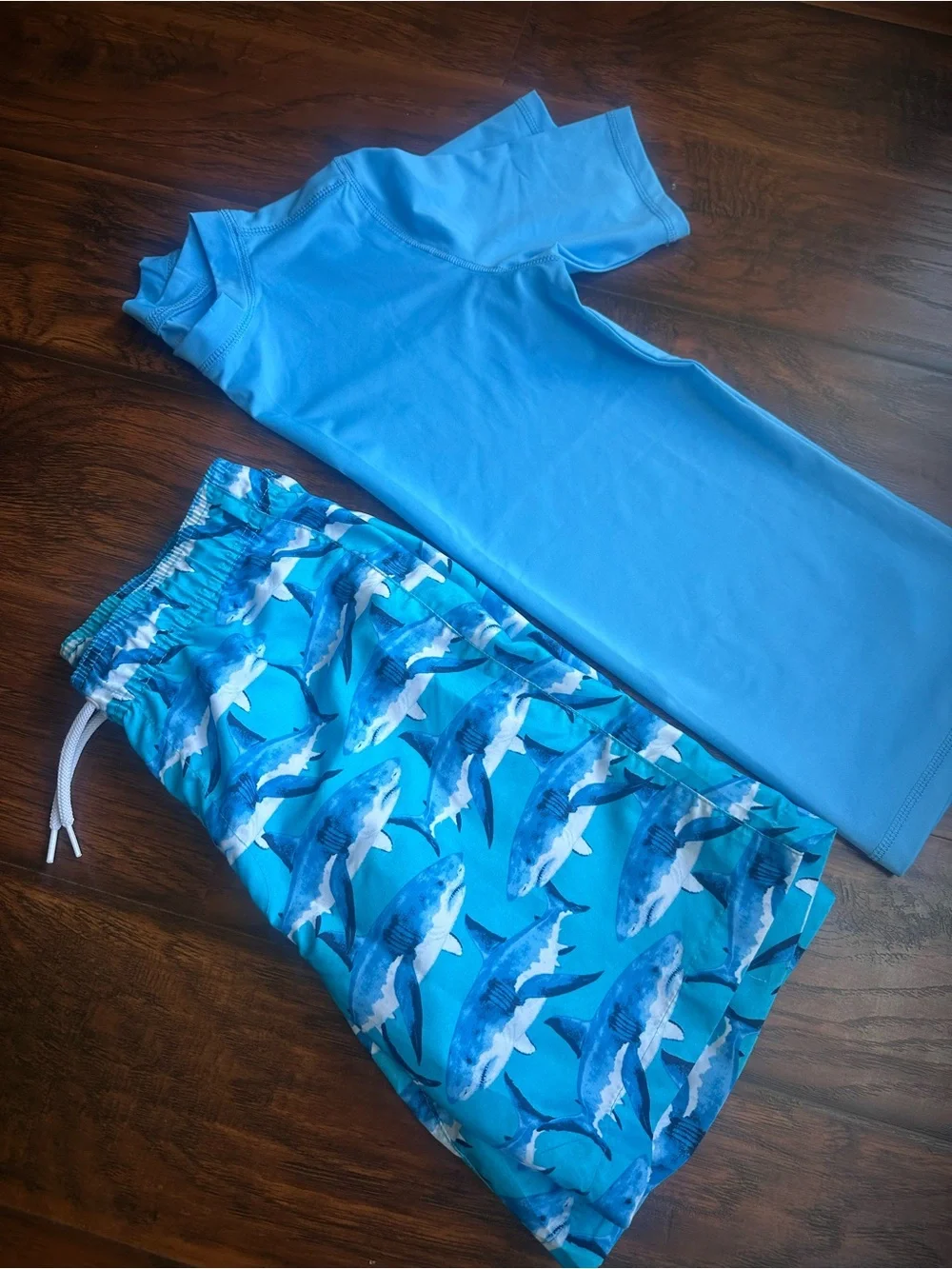 The Children's Place Blue Rash Guard Top and Striped Swim Shorts